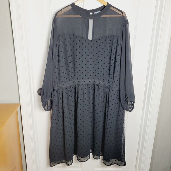 Modcloth Dresses & Skirts - ModCloth Dress 4XL Black Sheer Sweetheart Neck Polka Dot Whimsigoth Romantic